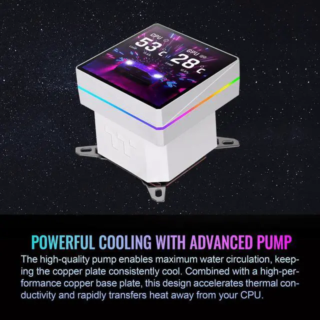 Alt view image 19 of 20 - Thermaltake TH360 V3 Ultra ARGB CPU Liquid Cooler; Intel/AMD; 1x360mm 500~2500rpm Single Frame ARGB Fan; 360mm Radiator; 3.95" TFT 720x720p LCD; Rotatable Pump Head; TT LCD Screen Control; Snow; CL-W476-PL12SW-A