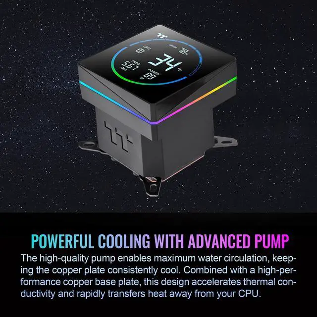 Alt view image 19 of 20 - Thermaltake TH240-S V3 ARGB CPU Liquid Cooler; Intel/AMD; 1x240mm 500~2500rpm Single Frame ARGB Fan; 240mm Radiator; 3.95" Segment Code LCD; Rotatable Pump Head; TT Segment LCD Software; Black; CL-W469-PL12SW-A