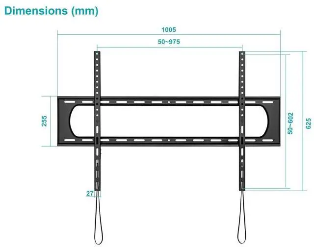 Alt view image 10 of 15 - Monoprice Heavy-Duty Low Profile Fixed TV Wall Mount For 60" To 120" TVs up to 264lbs, Max VESA 900x600, Works w