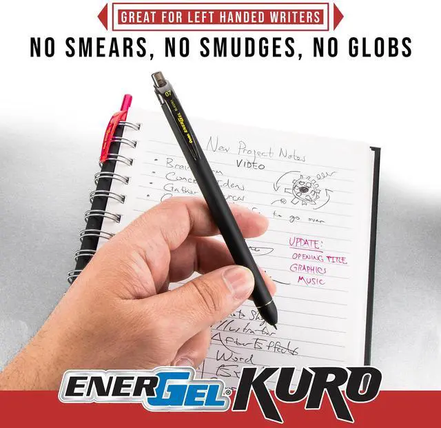 Alt view image 8 of 10 - Pentel EnerGel Kuro Retractable Gel Pen Medium Point 0.7mm Assorted Ink 12/Pack (BL437R1BP12M)