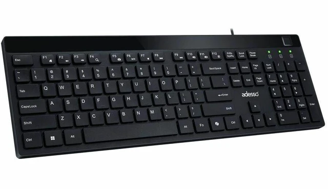 Alt view image 15 of 20 - Adesso AKB-140FB Desktop Keyboard with Built-in Fingerprint Reader AES 256 Encryption Windows Hello Compatible Low Profile Membrane Switches Wired USB Connection Black US Layout
