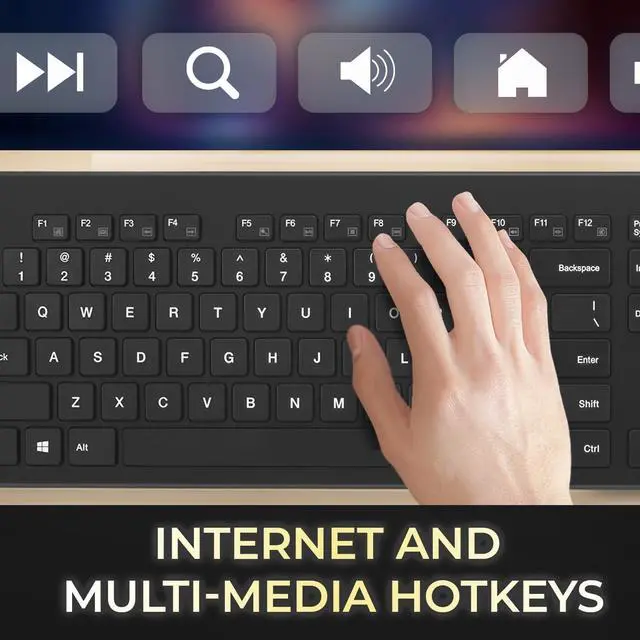 Alt view image 15 of 15 - ADESSO WKB-5300UB Wireless Fullsize Keyboard with Scissor Switch Keys, 2.4GHz USB-A Receiver, 104 Key Layout, Multimedia Hotkeys for Windows Mac OS, Quiet Typing, Black