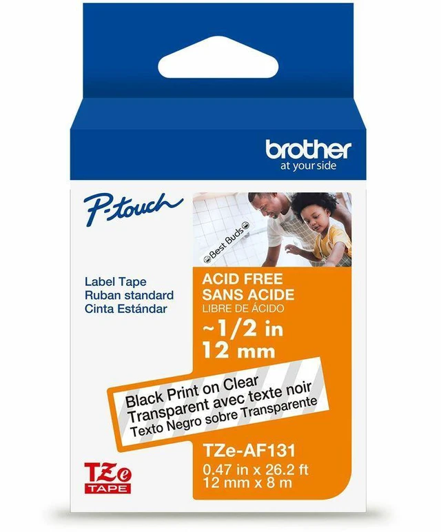 Main image of Brother Genuine P-touch TZeAF131 BK on CLR Label Tape Acid-Free Laminated 12mmX8m