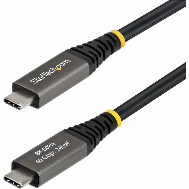 Main image of StarTech 6ft 1.8m Active USB4 Cable 40Gbps 240W 8K 60Hz/4K 240Hz DP2.1 Thunderbolt 4 Compatible USB-C Cable Black USB-C Cord CC6FT40GUSB4GEN3