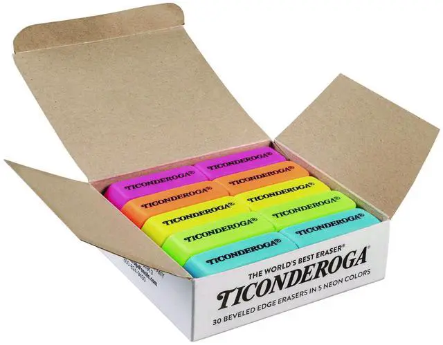 Main image of Neon Wedged Block Erasers For Pencil Marks Slanted-Edge Rectangular Block Medium Assorted Colors 30/Box X38930