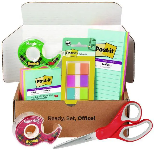Alt view image 8 of 15 - Post-it® and Scotch® Brand Essentials Pack, Super Sticky Notes, Super Hold Tape, Magic Tape, Flags, and Scissors, School Supplies and Office Products