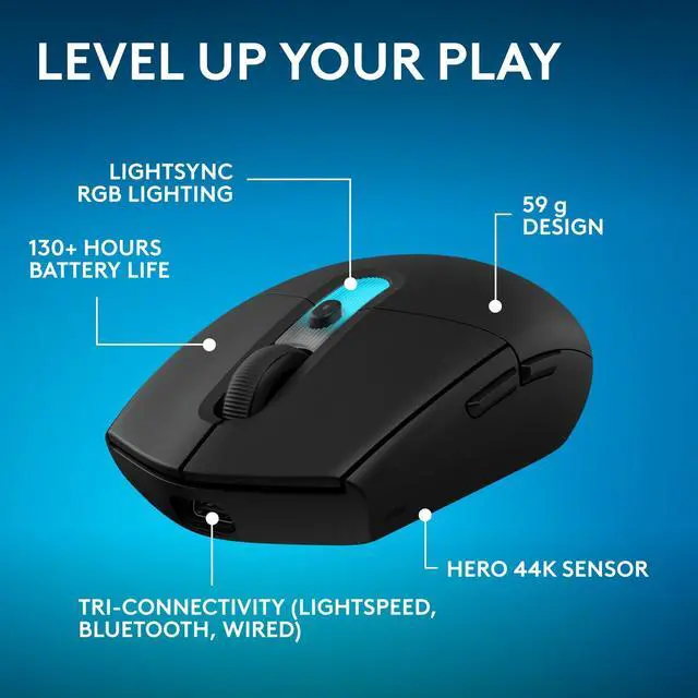 Alt view image 2 of 7 - Logitech G305 X SUPERLIGHT Wireless Gaming Mouse Lightweight 59 g Rechargeable PC Gaming Mouse HERO 44K Sensor Bluetooth Black 910007737