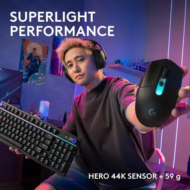 Alt view image 3 of 7 - Logitech G305 X SUPERLIGHT Wireless Gaming Mouse Lightweight 59 g Rechargeable PC Gaming Mouse HERO 44K Sensor Bluetooth Black 910007737