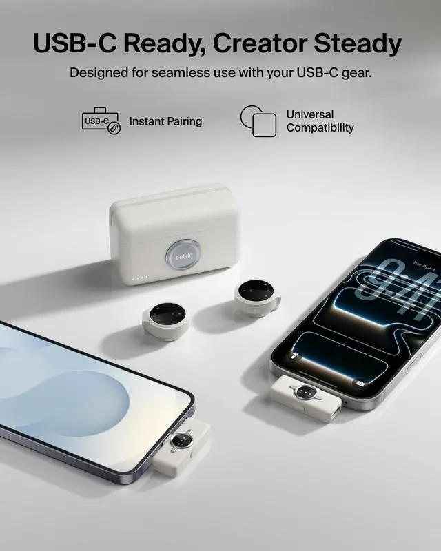 Alt view image 7 of 7 - Belkin DUAL WIRELESS MIC WITH CHARGING CASE, SAND CTA003fqSA