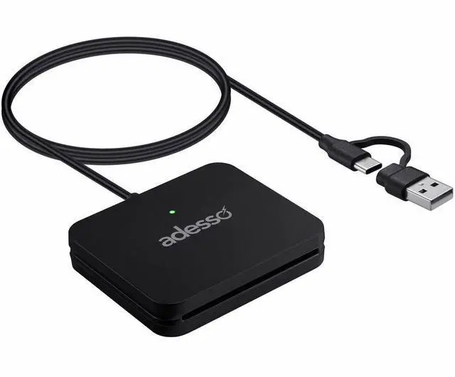 Alt view image 6 of 12 - Adesso SCR-400 USB-C Smart Card Reader with USB-A Adapter for CAC Military Common Access Government ID, FIPS 201 Compliant, ISO 7816 Contact Chip, Compatible with Windows and Mac Desktop Laptop