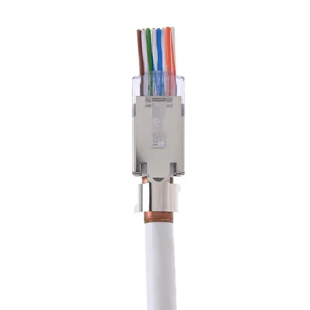 Alt view image 10 of 12 - Platinum Tools EZ-RJ45 Shielded Cat5e/6 Connector, External Ground (50 Pack) (202022J)
