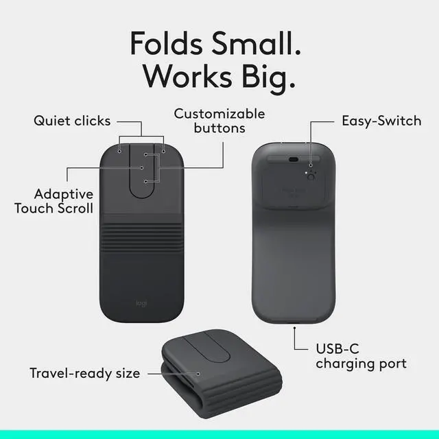 Alt view image 3 of 5 - Mobi Fold Mouse (Grphite)