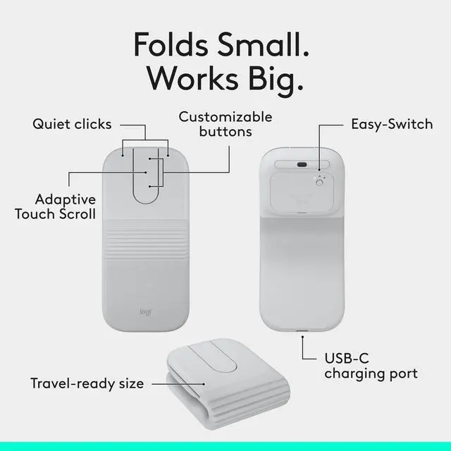 Alt view image 4 of 5 - Logitech 910007630 Mobi Fold Ultra-Portable Wireless Mouse - Off White