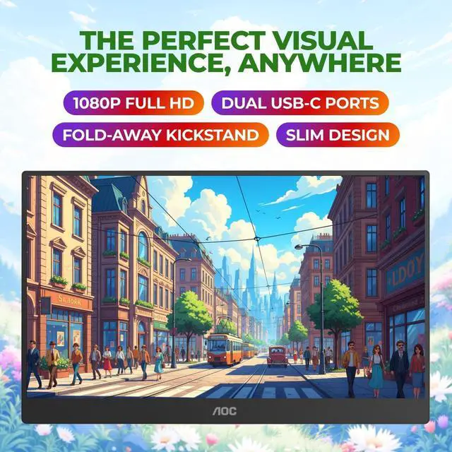 Alt view image 9 of 12 - AOC 16T30 16" Class Full HD LED Monitor - 16:9 - 15.6" Viewable - In-plane Switching (IPS) Technology - WLED Backlight - 1920 x 1080 - 16.2 Million Colors - 250 Nit - 25 ms - Speakers - Tilt