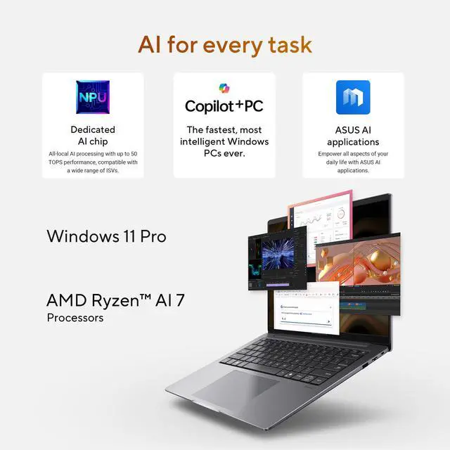 Alt view image 10 of 12 - ASUS ExpertBook PM3 14 Business Laptop, AMD Ryzen AI7 350 Processor, 32GB RAM, 1TB SSD, WiFi 7, Windows 11 Pro, Misty Grey, PM3406CKA-XS76