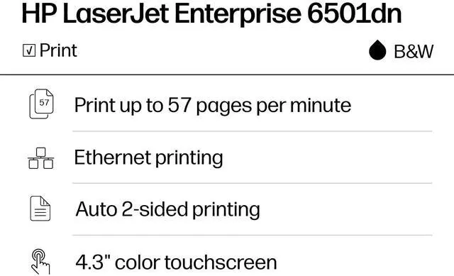 Alt view image 3 of 7 - HP PRINTER MONO SF LASERJET ENTERPRISE 6501DN