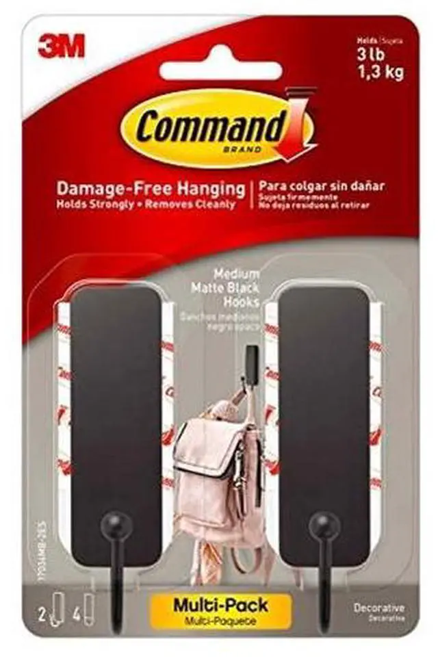 Main image of Command Medium Matte Black Wall Hooks 17034MB-2ES, 2 Pack