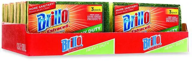 Main image of Estracell Heavy Duty Scrub Sponge 4.5 x 2.75 0.8" Thick Yellow/Green 3 Sponges/Pack 8 Packs/Carton 21031