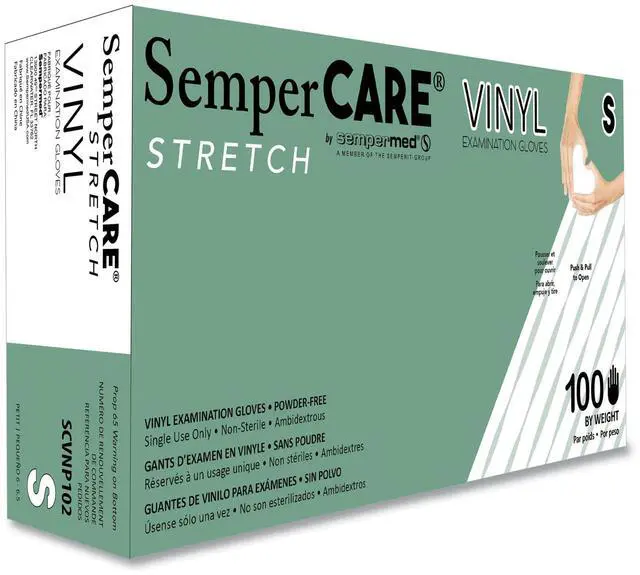 Main image of Stretch Vinyl Examination Gloves Powder-Free Small 5 mil Thick 9.45" Long Cream 100/Box SCVNP102