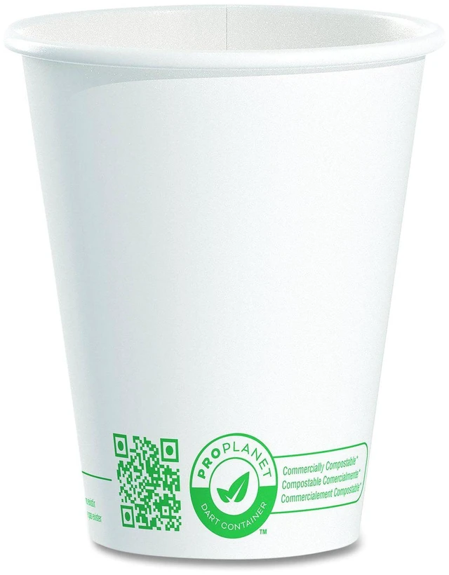 Main image of Compostable Paper Hot Cups ProPlanet Seal 8 oz White/Green 50/Pack 378PLAPLANET
