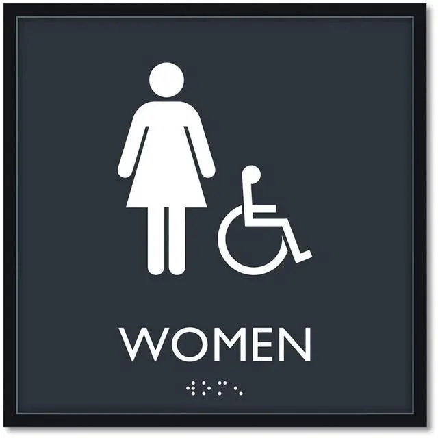 Main image of ADA Sign, Women Accessible, Plastic, 8 x8, Clear/White