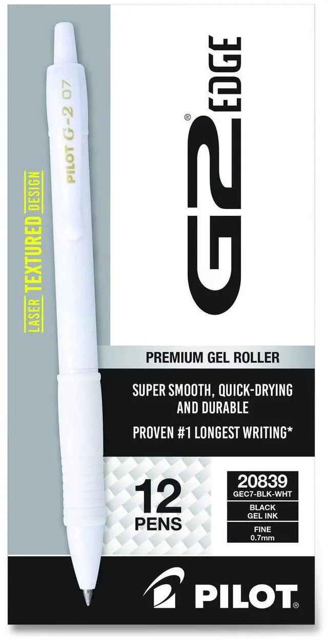 Main image of G2 Edge Premium Gel Roller Pen Retractable Fine 0.7 mm Black Ink White Barrel Dozen PIL20839