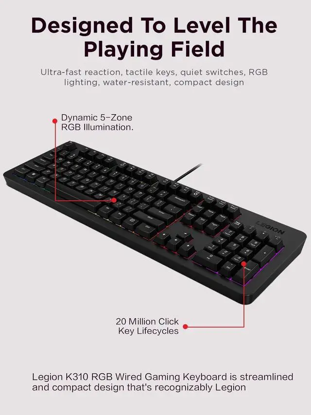 Alt view image 2 of 6 - Lenovo Legion K310 RGB Gaming Keyboard US English GY41N91873