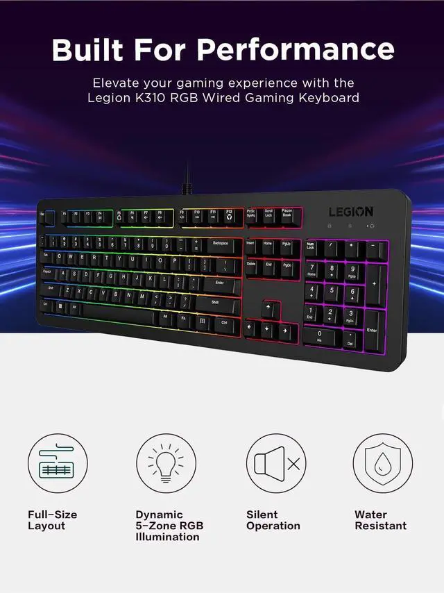 Alt view image 3 of 6 - Lenovo Legion K310 RGB Gaming Keyboard US English GY41N91873