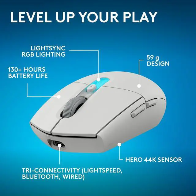 Alt view image 2 of 7 - Logitech G305 X SUPERLIGHT Wireless Gaming Mouse Lightweight 59 g Rechargeable PC Gaming Mouse HERO 44K Sensor Bluetooth White 910007745