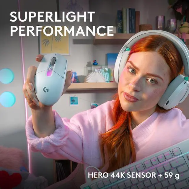 Alt view image 3 of 7 - Logitech G305 X SUPERLIGHT Wireless Gaming Mouse Lightweight 59 g Rechargeable PC Gaming Mouse HERO 44K Sensor Bluetooth White 910007745