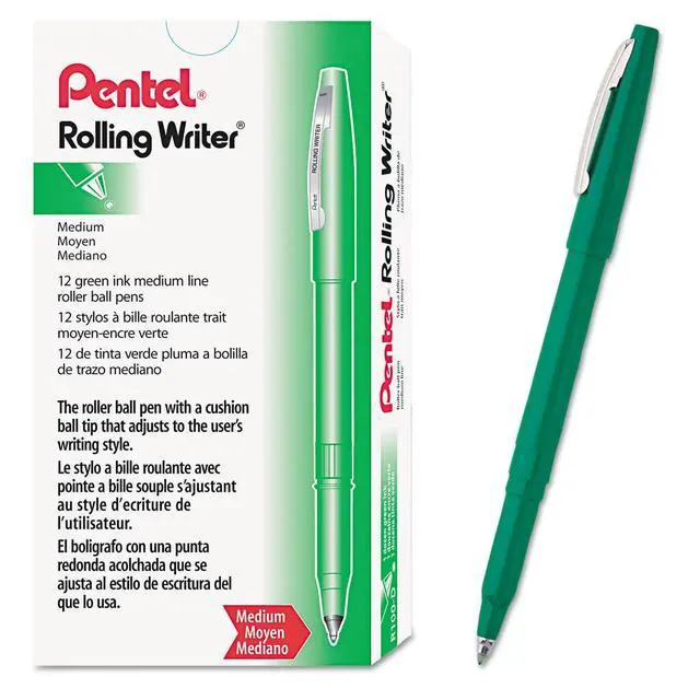 Alt view image 4 of 5 - PENTEL PENR100D Roller Ball Roller Ball Pen, Medium 0.8 mm, Green PK12