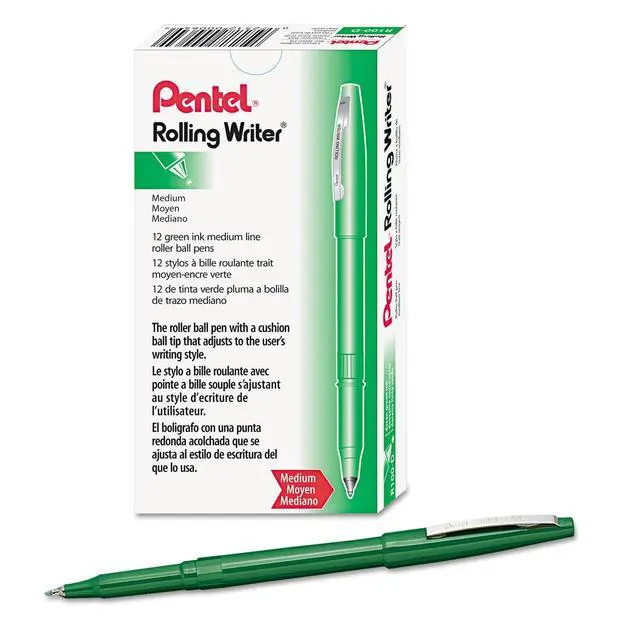 Alt view image 5 of 5 - PENTEL PENR100D Roller Ball Roller Ball Pen, Medium 0.8 mm, Green PK12