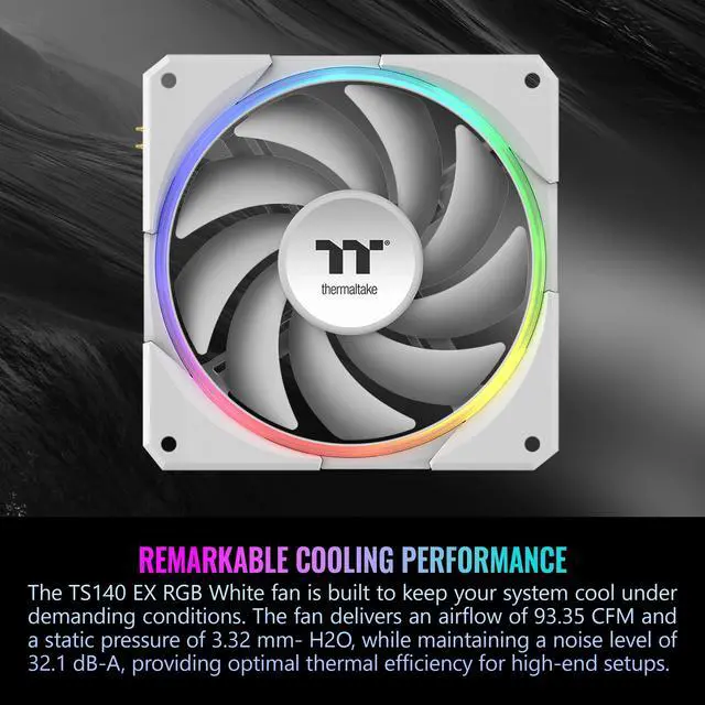 Alt view image 18 of 20 - Thermaltake TS140 EX RGB 140mm; Embedded Temperature Sensor; PWM 500~2000 RPM; MagForce 2.0; Airflow 93.35 CFM; Hydraulic Bearing; TT RGB Plus 3.0; Controller Included; 3-Pack; White; CL-F209-PL14SW-A