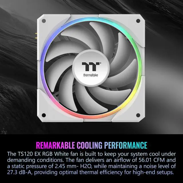Alt view image 17 of 19 - Thermaltake TS120 EX RGB 120mm; Embedded Temperature Sensor; PWM 500~2000 RPM; MagForce 2.0; Airflow 56.01 CFM; Hydraulic Bearing; TT RGB Plus 3.0; Controller Included; 3-Pack; White; CL-F207-PL12SW-A