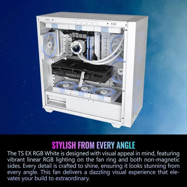 Alt view image 19 of 19 - Thermaltake TS120 EX RGB 120mm; Embedded Temperature Sensor; PWM 500~2000 RPM; MagForce 2.0; Airflow 56.01 CFM; Hydraulic Bearing; TT RGB Plus 3.0; Controller Included; 3-Pack; White; CL-F207-PL12SW-A