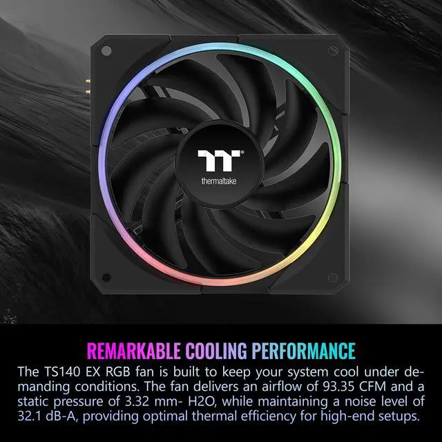 Alt view image 16 of 18 - Thermaltake TS120 EX RGB 120mm; Embedded Temperature Sensor; PWM 500~2000 RPM; MagForce 2.0; Airflow 56.01 CFM; Hydraulic Bearing; TT RGB Plus 3.0; Controller Included; 3-Pack; Black; CL-F206-PL12SW-A