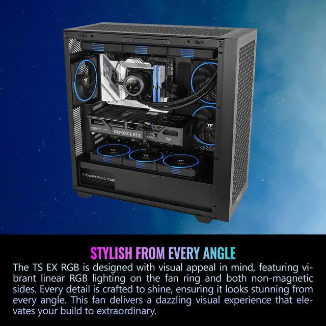 Alt view image 19 of 19 - Thermaltake TS140 EX RGB 140mm; Embedded Temperature Sensor; PWM 500~2000 RPM; MagForce 2.0; Airflow 93.35 CFM; Hydraulic Bearing; TT RGB Plus 3.0; Controller Included; 3-Pack; Black; CL-F208-PL14SW-A