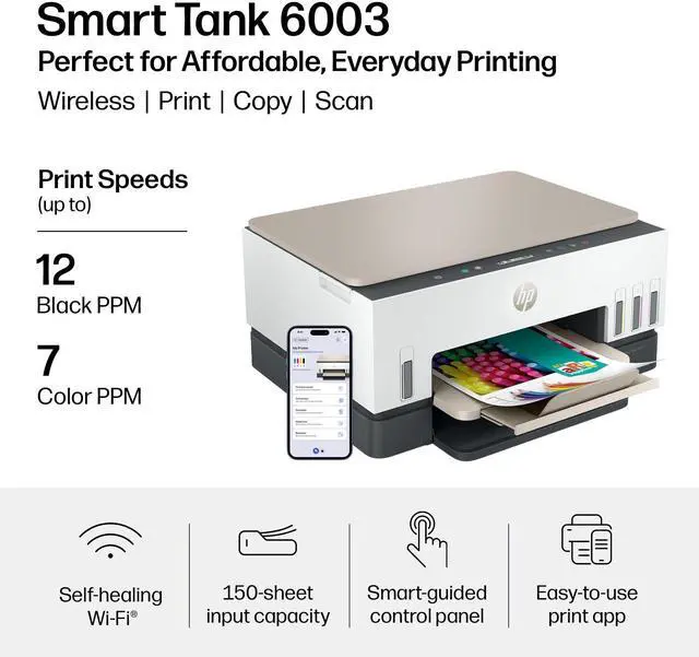 Alt view image 9 of 13 - HP Smart Tank 6003 All-in-One Inkjet Printer, Color Mobile Print, Scan, Copy,