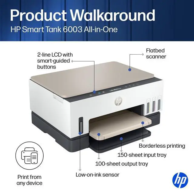 Alt view image 10 of 13 - HP Smart Tank 6003 All-in-One Inkjet Printer, Color Mobile Print, Scan, Copy,