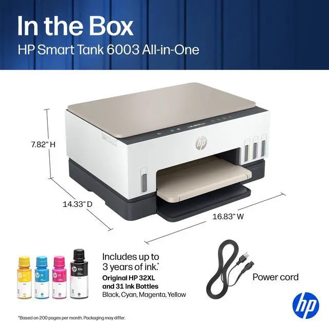 Alt view image 11 of 13 - HP Smart Tank 6003 All-in-One Inkjet Printer, Color Mobile Print, Scan, Copy,