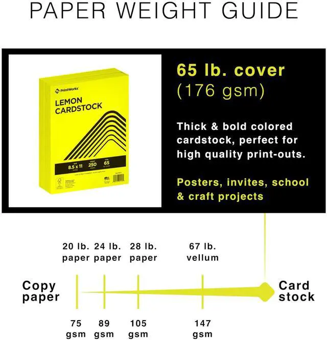 Alt view image 6 of 7 - Color Cardstock 65 lb Cover Weight 8.5 x 11 Lemon Yellow 250/Ream 00113