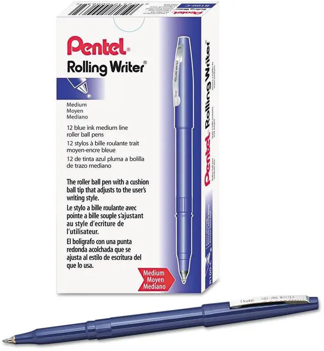 Alt view image 3 of 3 - Rolling Writer Rollerball Pen Stick Medium 0.8 mm Blue Ink Blue Barrel Dozen R100C