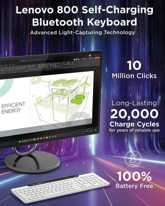 Alt view image 16 of 20 - Lenovo 800 Self-Charging Bluetooth Keyboard White