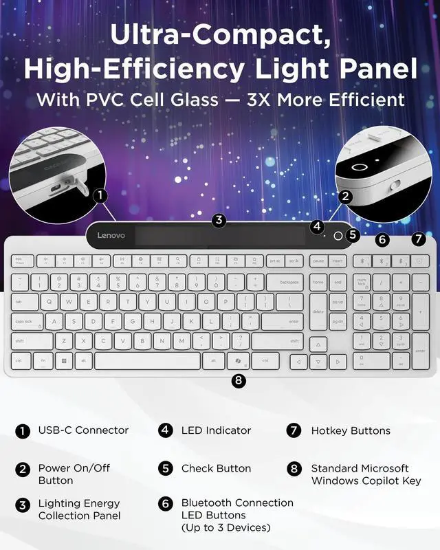 Alt view image 19 of 20 - Lenovo 800 Self-Charging Bluetooth Keyboard White