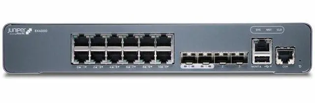 Alt view image 6 of 6 - Juniper EX4000-12T Ethernet Switch - 12 Ports - Manageable - Gigabit Ethernet, 10 Gigabit Ethernet - 1000Base-T, 10GBase-X - 4 Layer Supported - Modular - 34 W Power Consumption - Twisted Pair, Optica