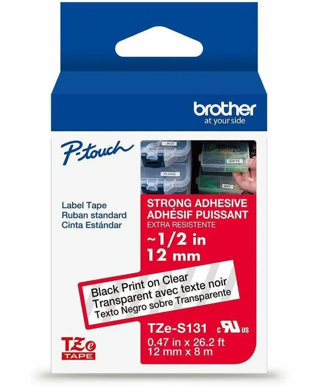 Main image of Brother Genuine P-touch TZeS131 BK on CLR Label Tape Strong Adhesive Lam. 12mmX8m