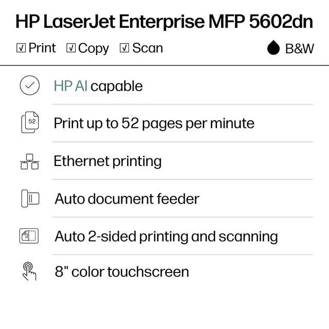 Alt view image 2 of 7 - HP LaserJet Enterprise 5602dn Wired Laser Multifunction Printer Monochrome, 675S3A