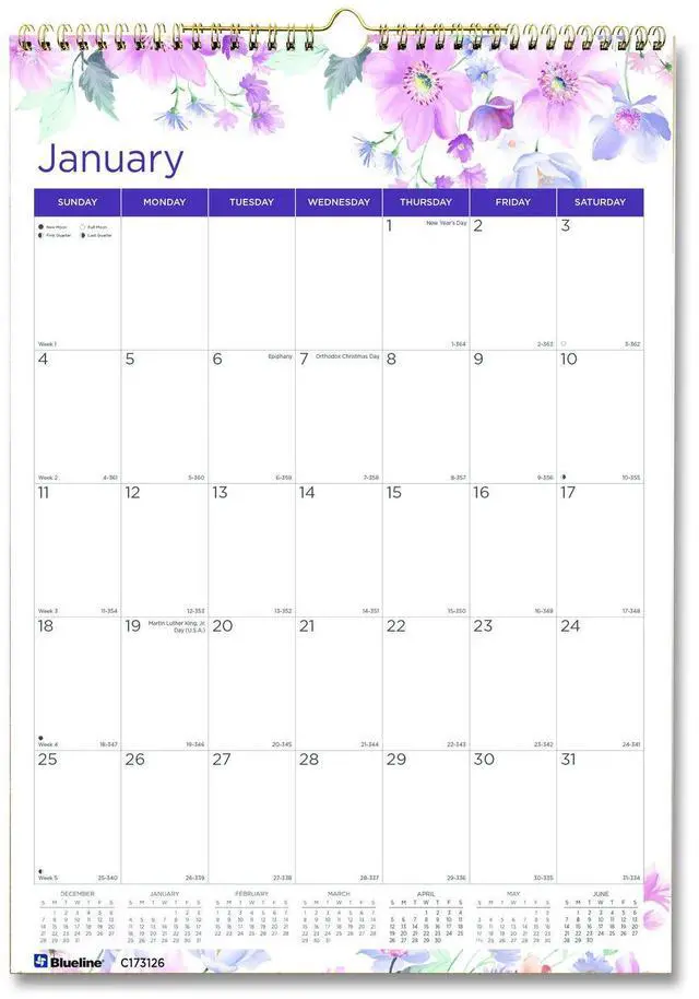 Main image of 12-Month Colorful Wall Calendar Passion Floral Artwork 12 x 17 White/Multicolor Sheets 12-Month Jan to Dec: 2026 C173126