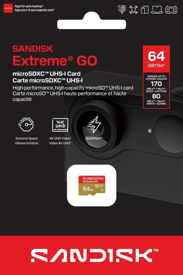 Alt view image 6 of 8 - SanDisk Extreme GO microSD 64GB microSDXC Memory Card, Up to 170MB/s UHS-I U3 4K V30 A2 for Android SDSQXGN-064G-GN6MN