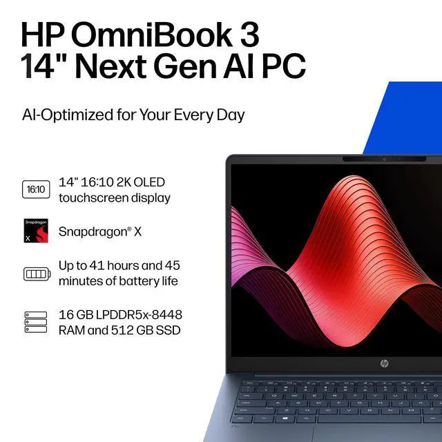 Alt view image 2 of 7 - HP OmniBook 3 14" Copilot+ PC Snapdragon X1-26-100 16GB 512GB SSD W11 DT4F1UAABA